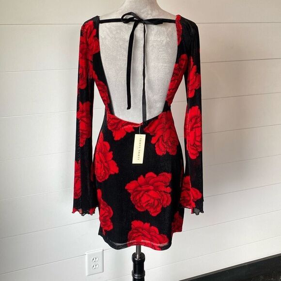 Thirty/Thirty Velvet Sheath Dress L Black Red Rose Romantic Coquette Whimsigoth - Picture 2 of 12